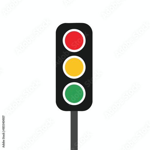A black traffic light pole with red, yellow, and green circular lights