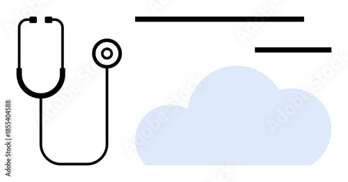 Digital healthcare, telemedicine, medical technology, remote diagnostics, virtual care, healthcare innovation. Stethoscope and cloud symbol design. Digital healthcare and telemedicine