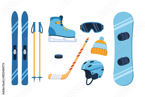 Winter Sports Equipment Collection - Skis, Snowboard, Hockey Gea