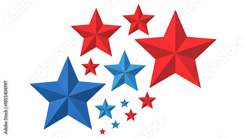 Colorful Red Blue Star Shapes Floating on White Background