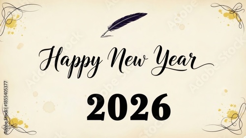 2026 Scholarly Calligraphy Card Quill Pen Blackletter Numerals Ink Splatters