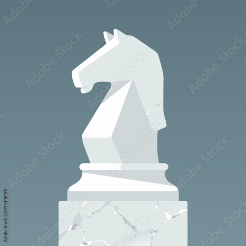 White Chess Knight Piece on Cracked Pedestal.