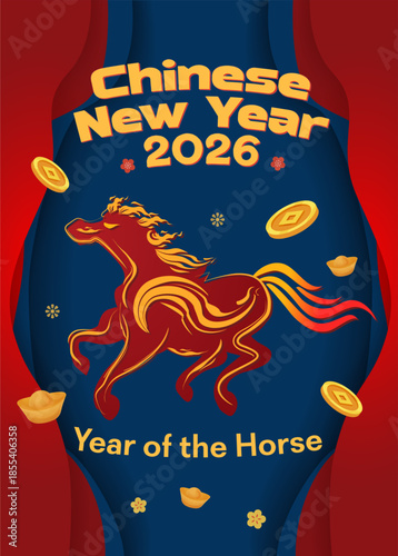 Happy Chinese New Year, Year of Fire Horse 2026 poster template design, vector illustration
