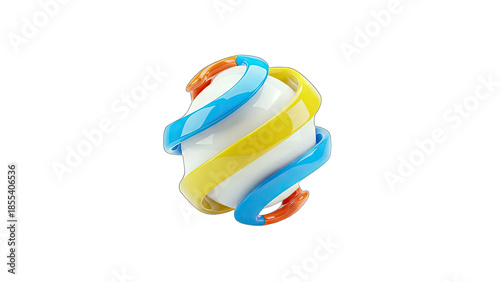 3D Abstract 3D shape with swirling colorful ribbons on transparent background