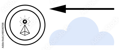 Eye symbol concept. an eye within a geometric form, directional arrow, and cloud symbol. Eye symbol s vision, data flow, or foresight. Great for technology, innovation communication tools design