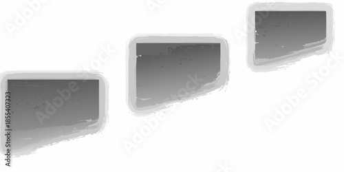 Three dark shapes resembling windows or openings grayscale and abstract