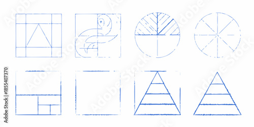 Geometric sketches and line drawings shapes forms and simple illustrations