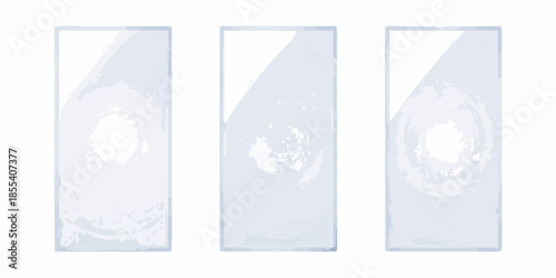 Three translucent rectangular panels with swirling white patterns inside