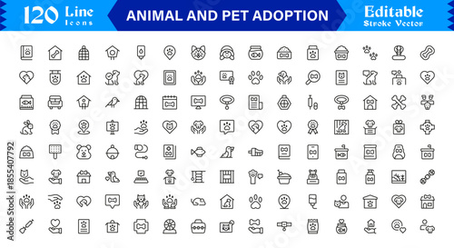 Animal And Pet Adoption Essentials – Professional Line Icon Set Featuring Minimal, Editable, Vector Illustrations for Modern Design and Marketing Needs