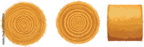 Set of Golden Harvest Hay Bales Featuring Round and Square Straw Bundles for Rural Farm Landscapes and Agricultural Industry Graphics