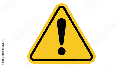 Warning sign with exclamation mark in yellow triangle on white background with bold black border for safety alert