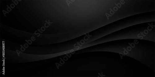 A sleek black abstract design featuring dark 3d waves and blue light energy flows through a textured motion pattern for a modern computer wallpaper backdrop