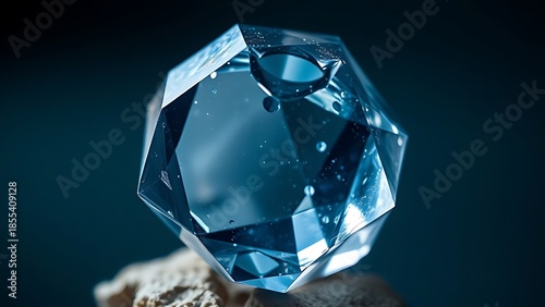 condoning. A naturally formed icosahedral crystal mineral, refracting geometric light in soft natural lighting against a clean background. STEM education sheets.