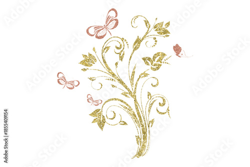 Golden Glitter Floral Butterfly Swirls