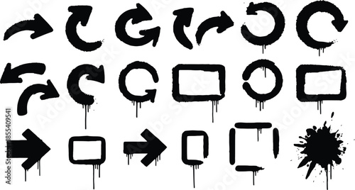 Collection of diverse arrow icons and pointer shapes vector set for user interface navigation isolated on white background