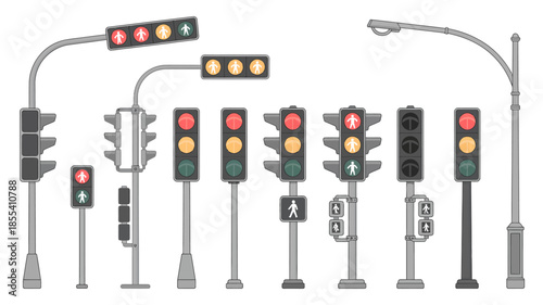 Diverse Collection of Traffic Signals and Streetlights Illustrating Traffic Control Systems