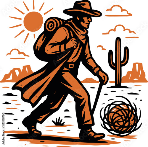 Desert Hiker Adventurer Vector Illustration