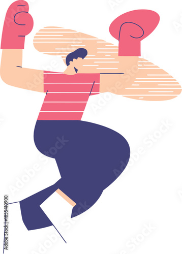 Dynamic male boxer wearing red gloves throws a powerful punch during an intense training session