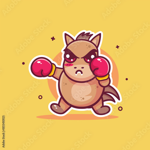 funny horse animal character mascot playing boxing sport isolated cartoons