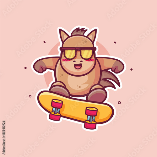 happy horse animal character mascot playing skateboard isolated cartoon