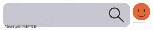 Search bar paired with magnifying glass and happy face conveying effective search, user satisfaction, and positive outcomes. Ideal for UX design, customer experience, productivity, navigation
