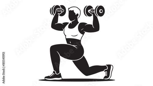 Athletic Man Doing Lunges with Dumbbells in Fitness Studio