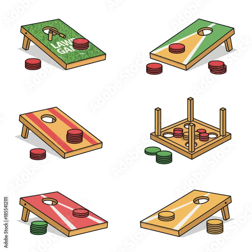 Collection of Cornhole and Washer Toss Game Illustrations.
