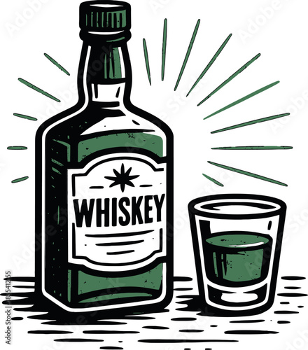 Whiskey Bottle Glass Vintage Vector Illustration