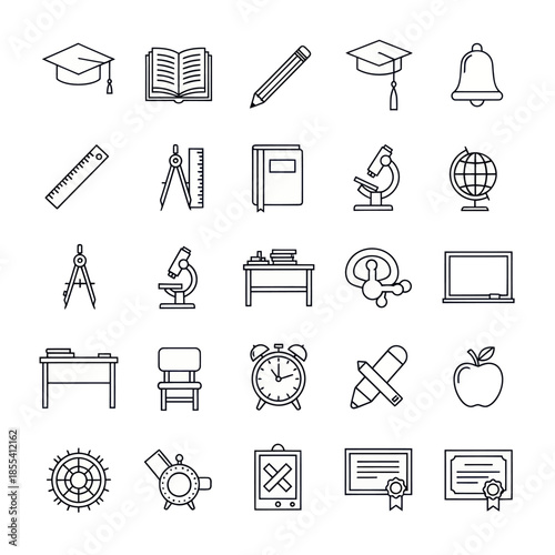 Collection of Educational Icons A Comprehensive Set for Academic Design.