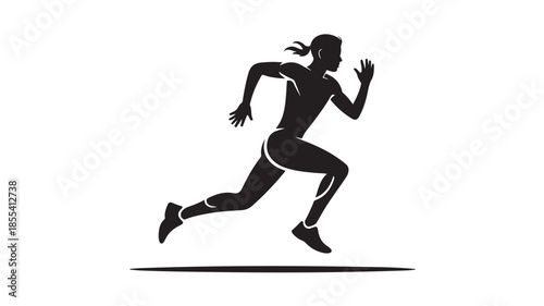 Female Runner Sprinting Silhouette on White Background