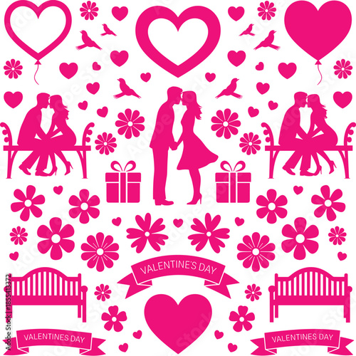 Valentine’s Day Love Silhouette Collection with Hearts, Couples, Flowers and Romantic Icons