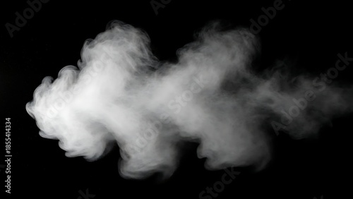 High Resolution Abstract White Swirling Smoke Plume on Black Background Texture
