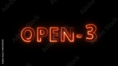 Open 3 hours text animation. Neon number animation.
