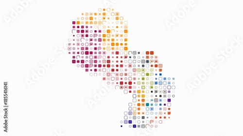 Paraguay animated country shape. Pulsating colored dots on the map of the country. Large size rounded square blocks. Digital style Paraguay map on white background. Trending animation video.