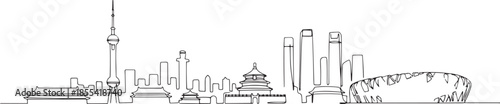 Beijing city skyline continuous black single line art illustration isolated