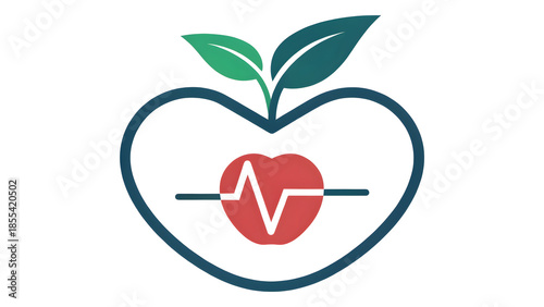 apple with a heartbeat line forming a heart shape illustration is a fresh healthy food icon and nature symbol of health design