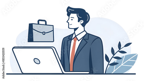 A professional executive in a suit working on a laptop computer to manage business communication and technology networks for success