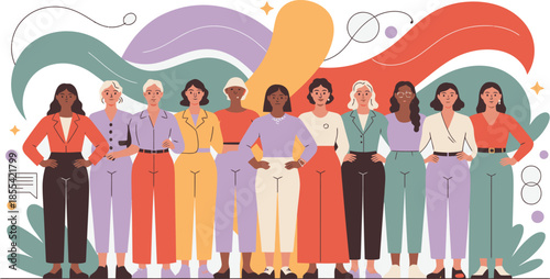 A large diverse group of women standing together, representing global female solidarity and inclusion
