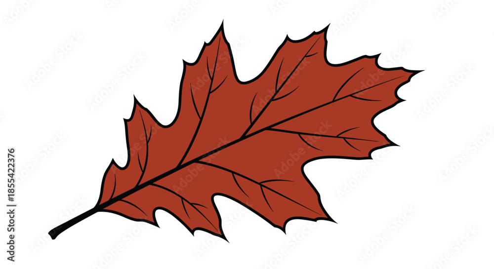 Obraz premium Simple cartoon vector illustration of a single red-brown northern red oak leaf, symbolizing the autumn season and the beauty of fall foliage.