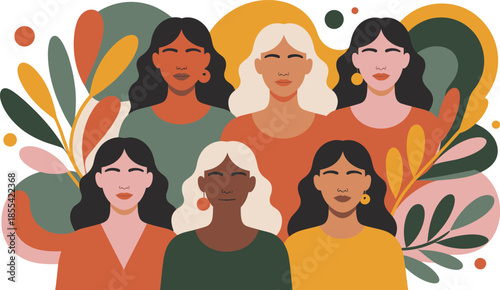 A colorful illustration shows a diverse group of women with different skin tones and hair colors looking forward