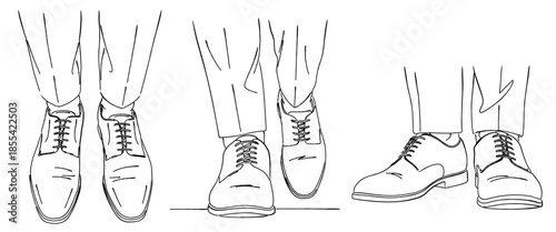 革靴で歩くビジネスパーソンの足元の線画イラスト