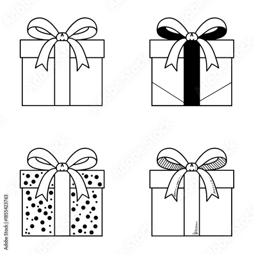 set of gift box icons with ribbon