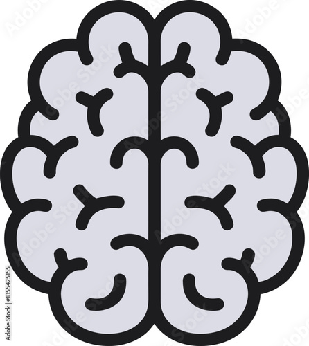 Grey Vector Graphic Illustration of Human Brain Icon, Cognitive Function Symbol, Mental Health Representation
