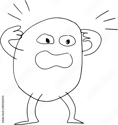 A humorous character looks amazed, clutching his head in disbelief, drawn with crooked grunge lines