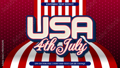 Editable USA 4th July text effect with patriotic background for Independence Day celebrations