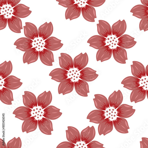 Floral botanical vector texture pattern with flowers and leaves. Seamless pattern can be used for wallpaper, pattern fills, web page background, surface textures.