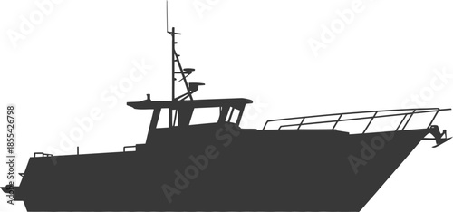 Silhouette Vector Graphic of Modern Luxury Yacht Boat with Sleek Design and Advanced Navigation Technology