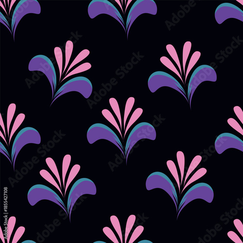 Seamless floral pattern, old fashion folk ornament with flowers branches. Cute botanical design, simple flower print: small hand drawn flowers branches arranged in a diagonal line. Vector pattern.