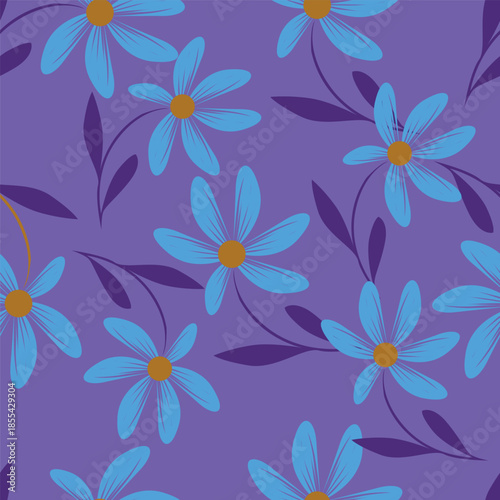 Seamless floral pattern, old fashion folk ornament with flowers branches. Cute botanical design, simple flower print: small hand drawn flowers branches arranged in a diagonal line. Vector pattern