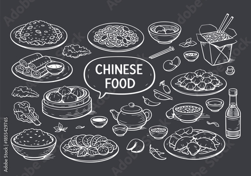 Hand-Drawn Chinese Food Dishes Collection